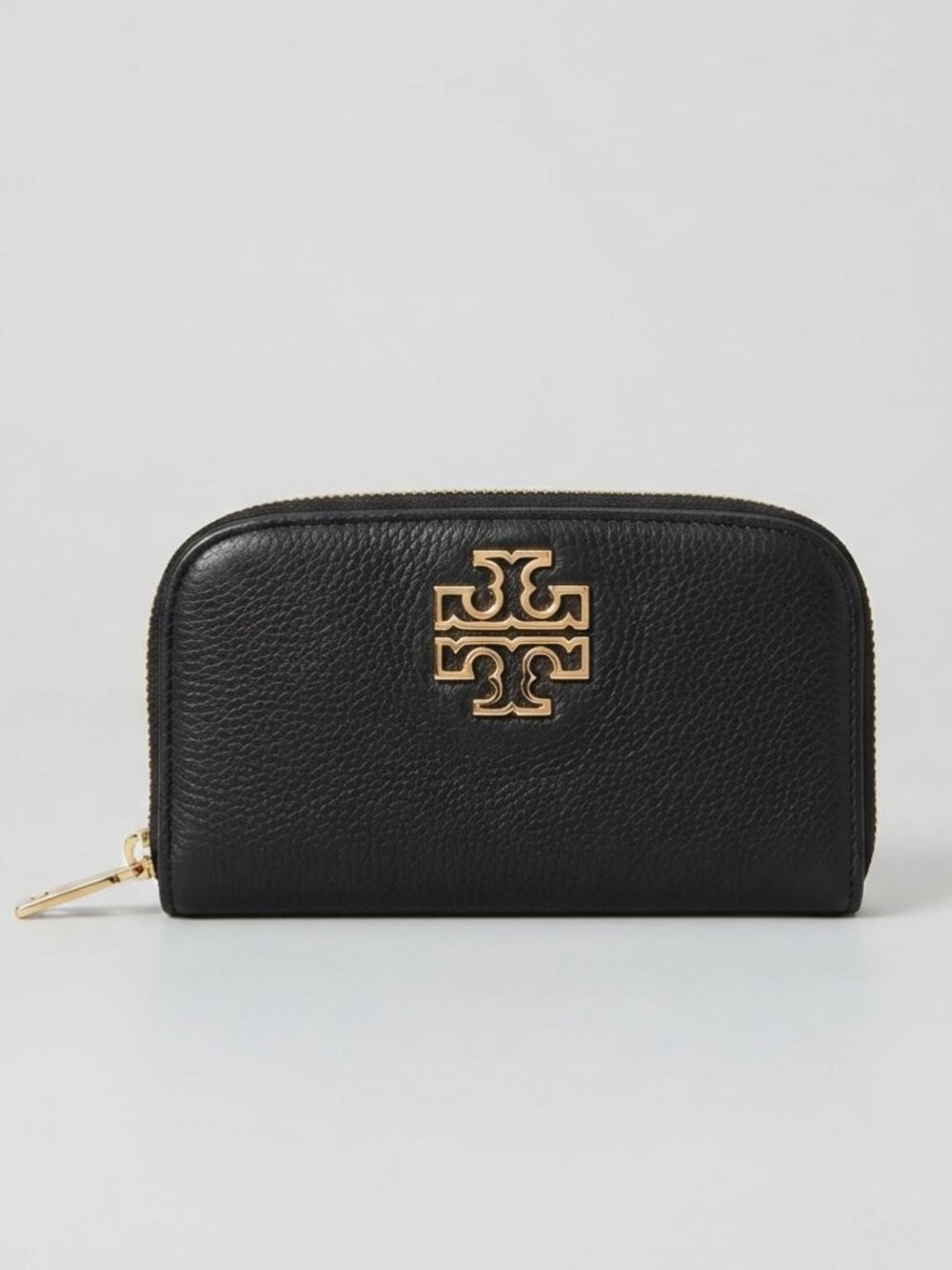 Tory Burch Black Leather Zip Around Wallet Gold Hardware Good Condition